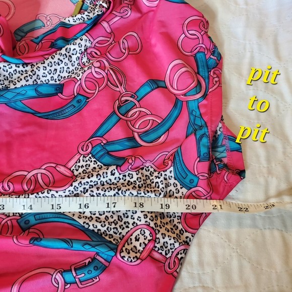 𝅺Love Couture Jeans pink mix cheetah chain prints Large top - Picture 9 of 11